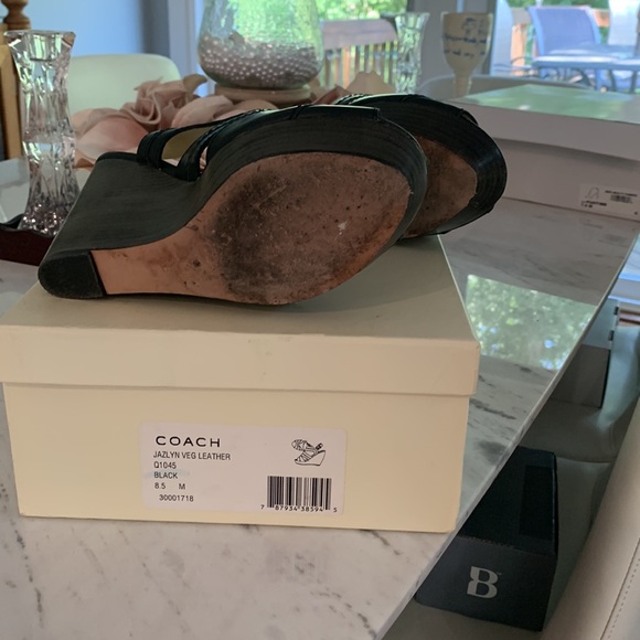 Coach size 8.5 black open toe wedge - Picture 3 of 4